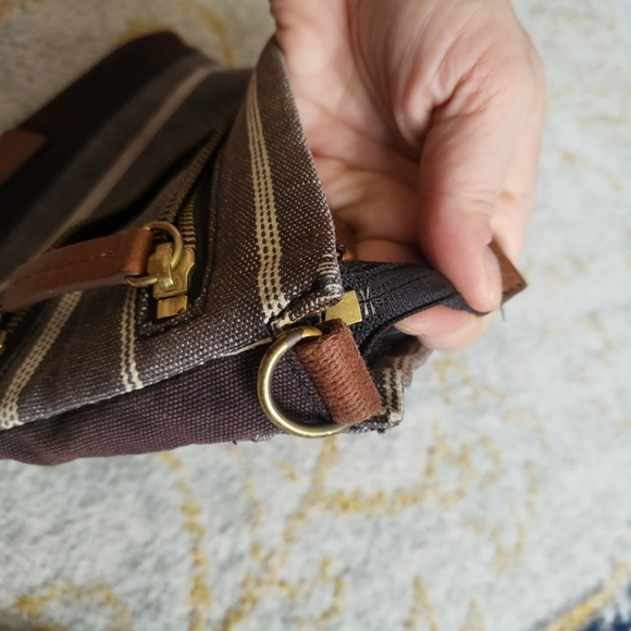 Fossil clutch small bag cotton fabric zipper brown stripes - Picture 6 of 9